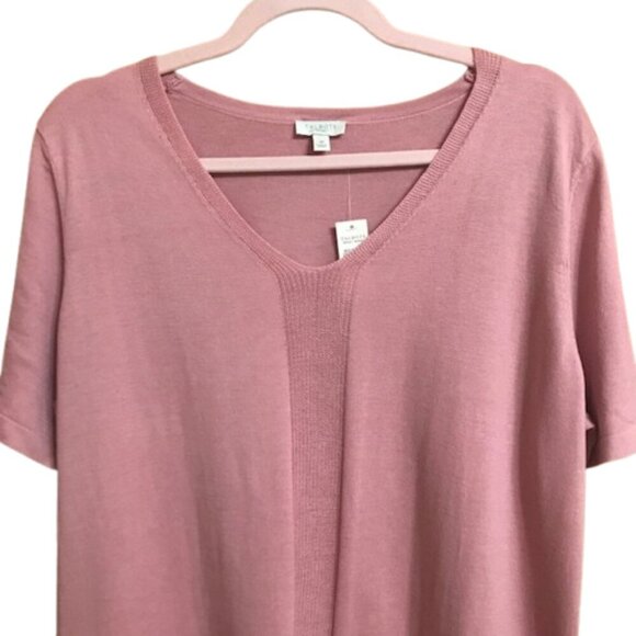 NWT Talbots Women's Layered Look Pink Sweater With polka dot mock shirt trim 1X - Picture 2 of 13